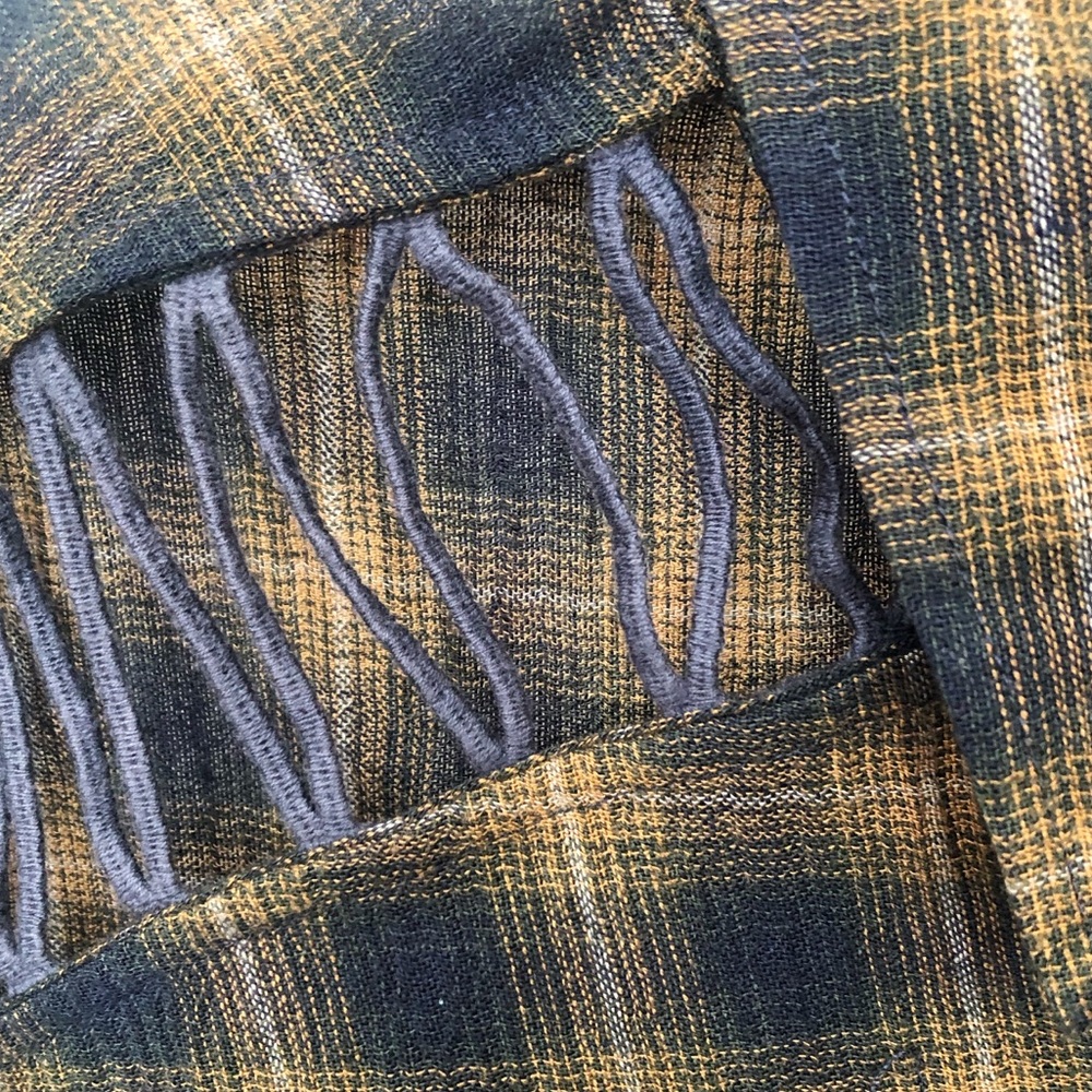 Free People /Gauzy Plaid Lace Up Button Down Top - Picture 2 of 5